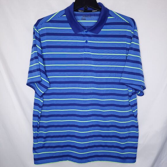Nike Polo Shirt Mens XXL Striped Blue, Green Tour Performance Dri Fit Golf - Picture 2 of 11
